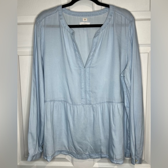 LOFT Women’s The Softened Shirt Chambray Babydoll Top Blue - Size XL - Picture 1 of 5